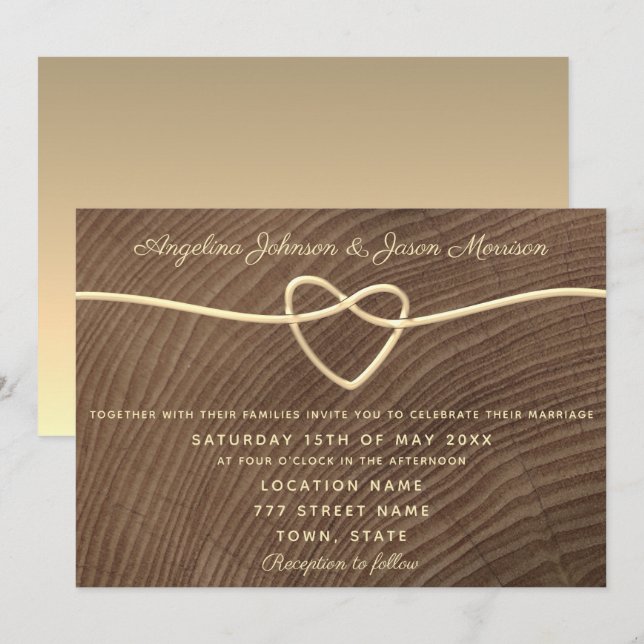 Romantic Wood Wedding Invitation (Front/Back)