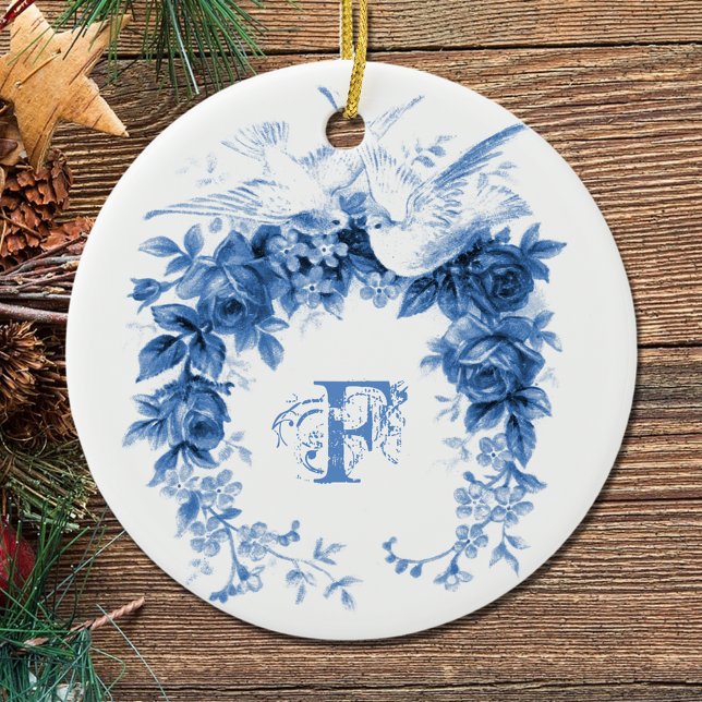 Romantic Wreath•Doves Ceramic Ornament (Creator Uploaded)