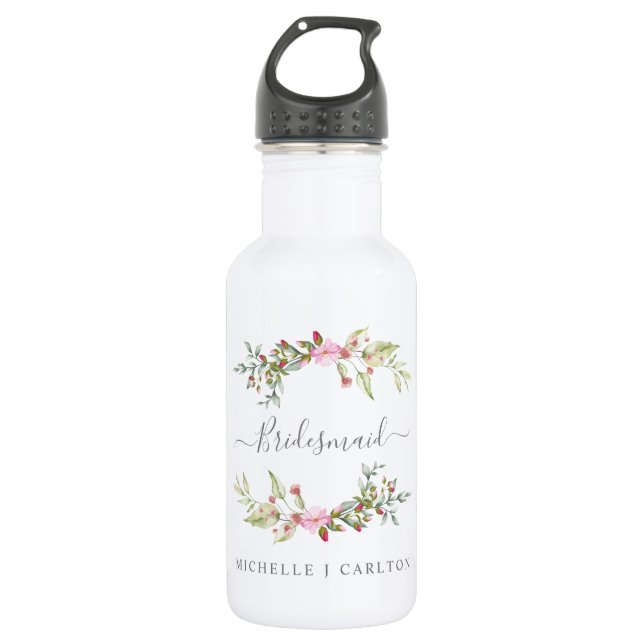 Romantic Wreath in Pink for Bridesmaids 532 Ml Water Bottle (Front)