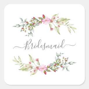 Romantic Wreath in Pink for Bridesmaids Square Sticker