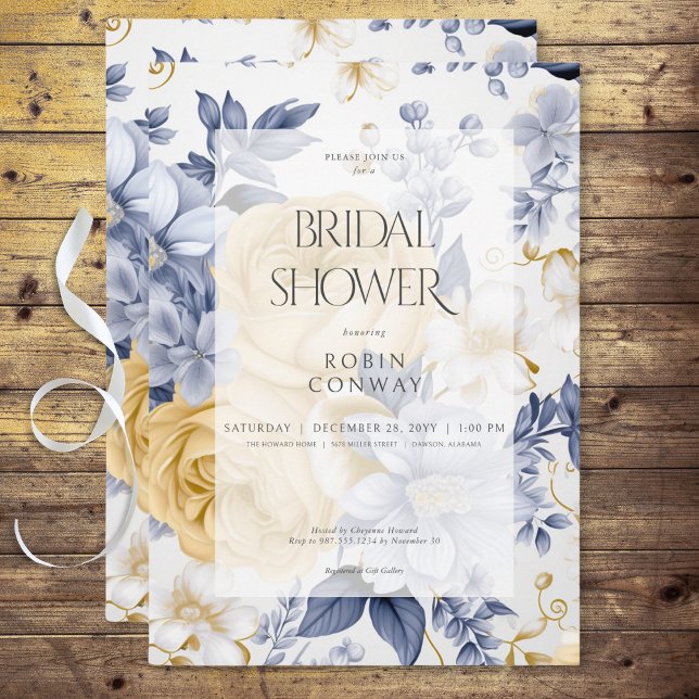Romantic Yellow Blue & White Floral Bridal Shower Invitation (Romantic Yellow Blue & White Floral Bridal Shower Invitation)