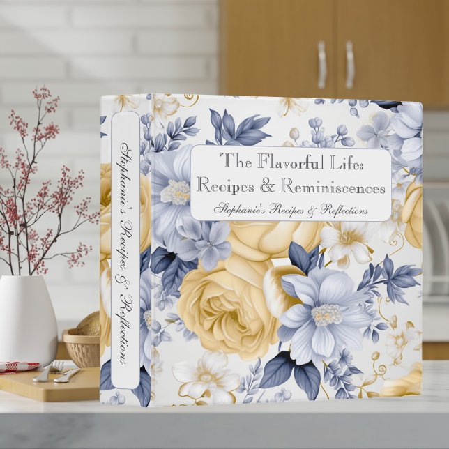 Romantic Yellow Blue & White Floral Recipe Binder (Creator Uploaded)
