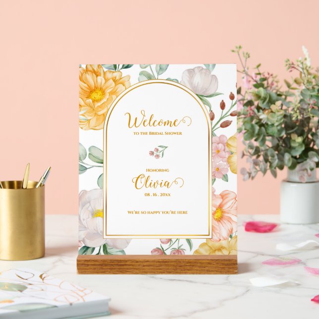 Romantic Yellow Floral Bridal Shower Welcome (Mariage)
