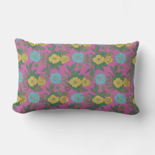 Romantic Yellow & Mint Flower Design" Lumbar Pillow