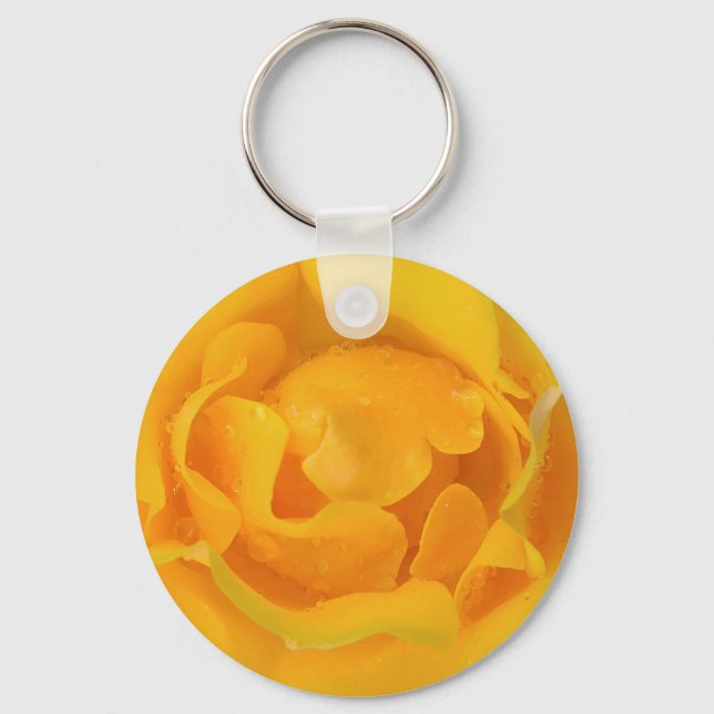 Romantic Yellow Rose Water Drops Keychain (Front)