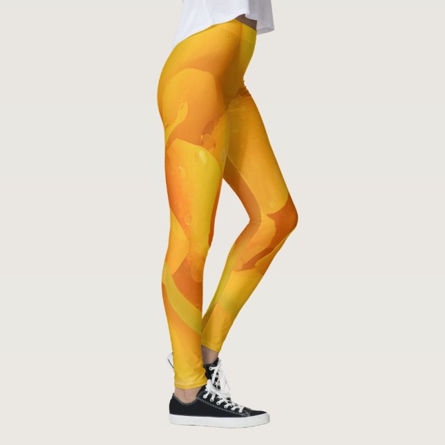 Romantic Yellow Rose Water Drops Leggings (Right)
