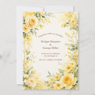 Romantic Yellow Rose Wedding Floral Frame Invitation