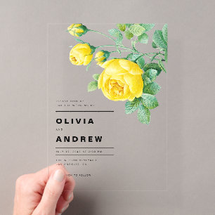Romantic Yellow Roses Botanical Wedding Acrylic Invitations