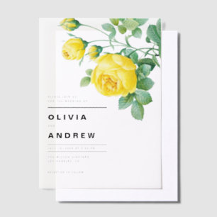 Romantic Yellow Roses Botanical Wedding Vellum Invitations