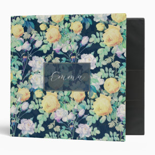 Romantic Yellow White roses floral Blue Design Binder