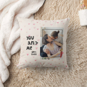 Romantic You and Me Hearts Photo Throw Pillow