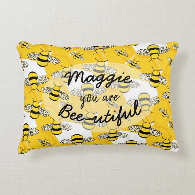 Romantic You Are Bee-Utiful Honey Bee Personalised Accent Pillow (Front)