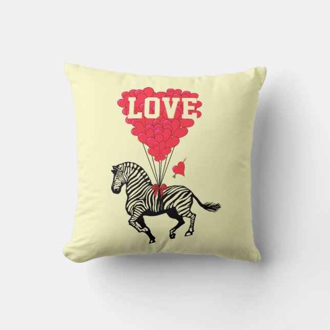 Romantic zebra and love heart throw pillow (Front)