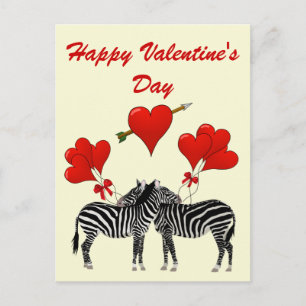 Romantic zebras and hearts Valentines Holiday Postcard
