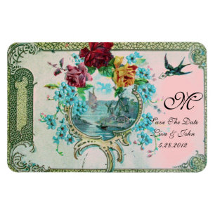 ROMANTİCA  3 MONOGRAM ,Save The Date,White Magnet