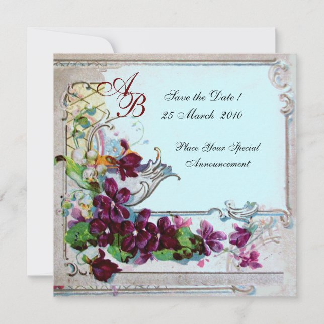 ROMANTICA  4 MONOGRAM ,Blue Invitation (Front)