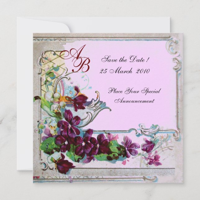 ROMANTICA 4 MONOGRAM, Floral Purple Pink Wedding Save The Date (Front)