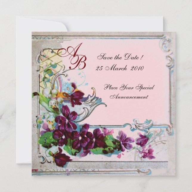 ROMANTICA  4 MONOGRAM, Pink Invitation (Front)