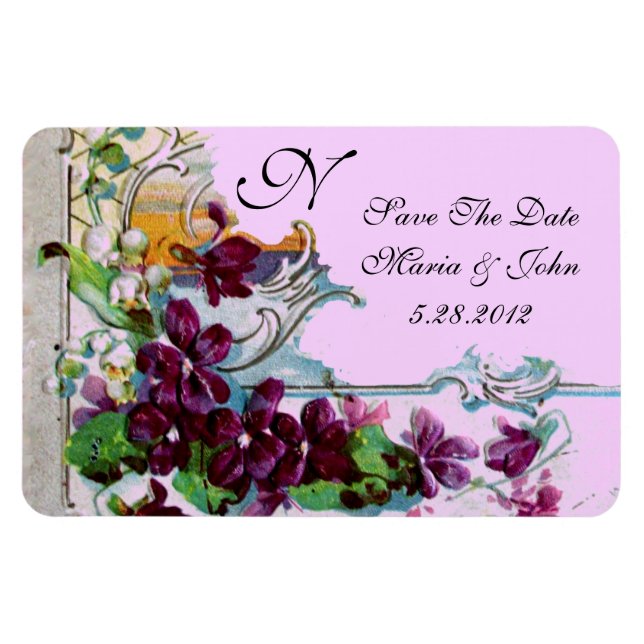 ROMANTİCA 4 MONOGRAM ,Save The Date,green,pink Magnet (Horizontal)