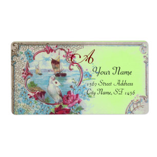 ROMANTICA, BLEU VERT FLORAL PLAGE MONOGRAM MARIAGE