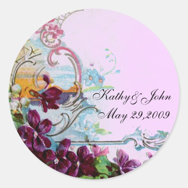 ROMANTICA /ELEGANT FLORAL /PANSIES,SNOWDROPS Pink Classic Round Sticker (Front)