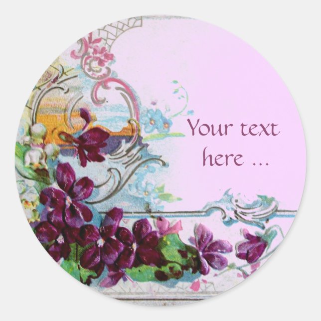 ROMANTICA /ELEGANT FLORAL /PANSIES,SNOWDROPS Pink Classic Round Sticker (Front)