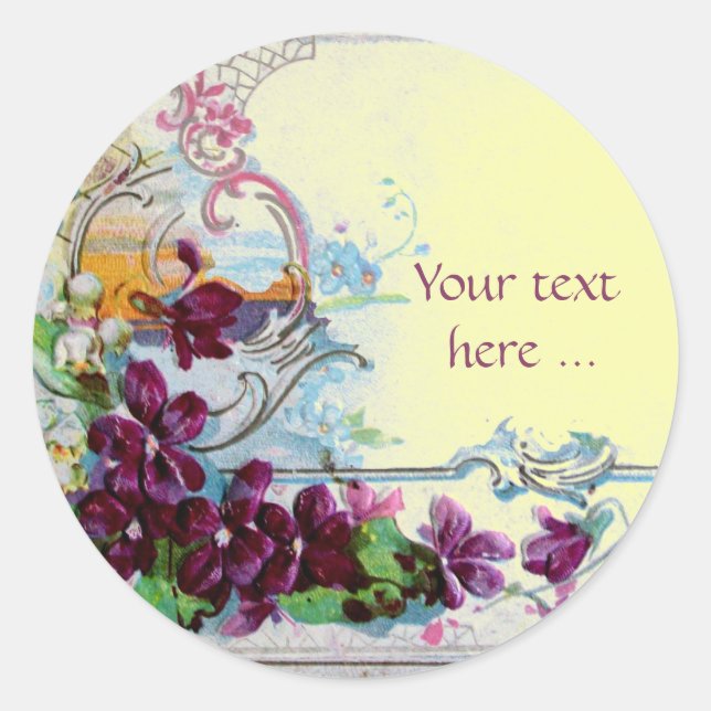 ROMANTICA /ELEGANT FLORAL/PANSIES,SNOWDROPS Yellow Classic Round Sticker (Front)
