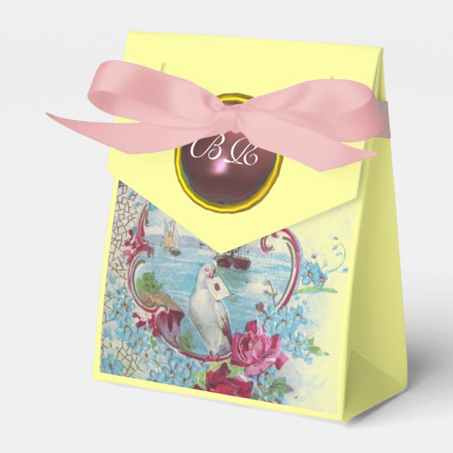 ROMANTICA ELEGANT WEDDING PINK GEM MONOGRAM Yellow Favor Box (Front Side)