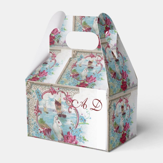ROMANTICA ELEGANT WHITE PINK WEDDING MONOGRAM FAVOR BOX (Front Side)