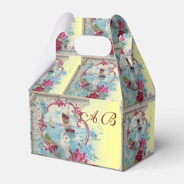 ROMANTICA ELEGANT YELLOW PINK WEDDING MONOGRAM FAVOR BOX (Front Side)