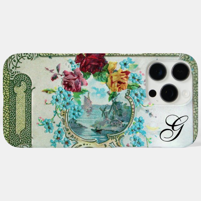 ROMANTICA FLORAL MONOGRAM ROSES AND FLYING BIRD Case-Mate iPhone CASE (Back (Horizontal))