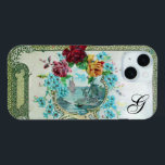 ROMANTICA FLORAL MONOGRAM ROSES AND FLYING BIRD iPhone 15 CASE<br><div class="desc">Elegant, classy, vibrant and classic floral design. Red,  pink, yellow roses , blue flowers with a swallow carrying a letter in a seascape .Digital graphic elaboration in vintage style by Bulgan Lumini (c) . Easy to customize with your initials and own text</div>