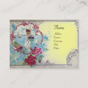 ROMANTICA FLORAL MONOGRAM ROSES,DOVE AND SEASCAPE BUSINESS CARD