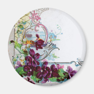 ROMANTICA Floral Swirls Purple Pansies White Magnet