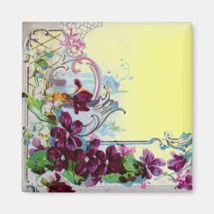 ROMANTICA Floral Swirls Purple Pansies Yellow Magnet