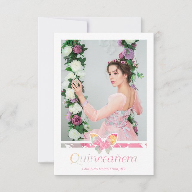 Romantica Foto Quinceañera with Spanish Butterfly (Front)