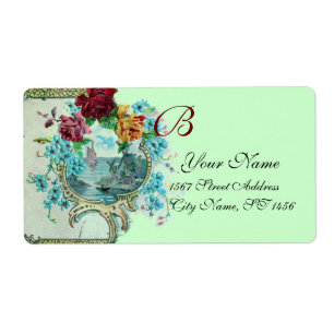 ROMANTICA GREEN BLUE FLORAL BEACH WEDDING MONOGRAM
