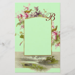 ROMANTİCA MONOGRAM / CYCLAMENS,pink green Stationery