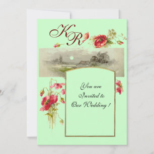 ROMANTİCA MONOGRAM / POPPIES,red,green Invitation
