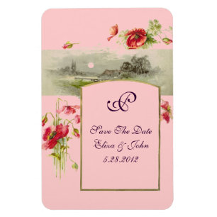 ROMANTİCA  MONOGRAM /POPPIES,Save The Date,Pink Magnet