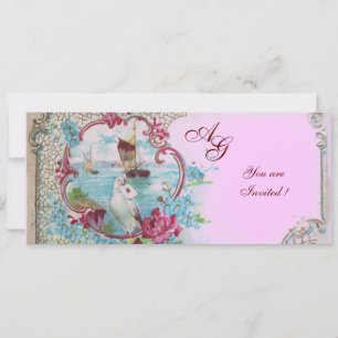 ROMANTICA  MONOGRAM, red white blue pink Invitation