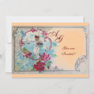 ROMANTICA MONOGRAM, red white blue pink yellow Invitation
