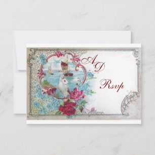 ROMANTICA MONOGRAM RSVP, red blue pink white RSVP Card