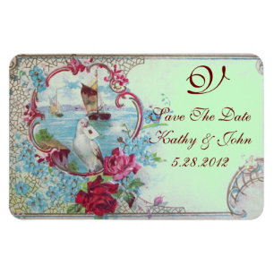 ROMANTİCA  MONOGRAM ,Save The Date,green Magnet