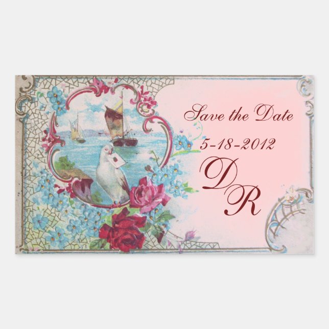 ROMANTICA MONOGRAM,Save the Date,Pink Sticker (Front)