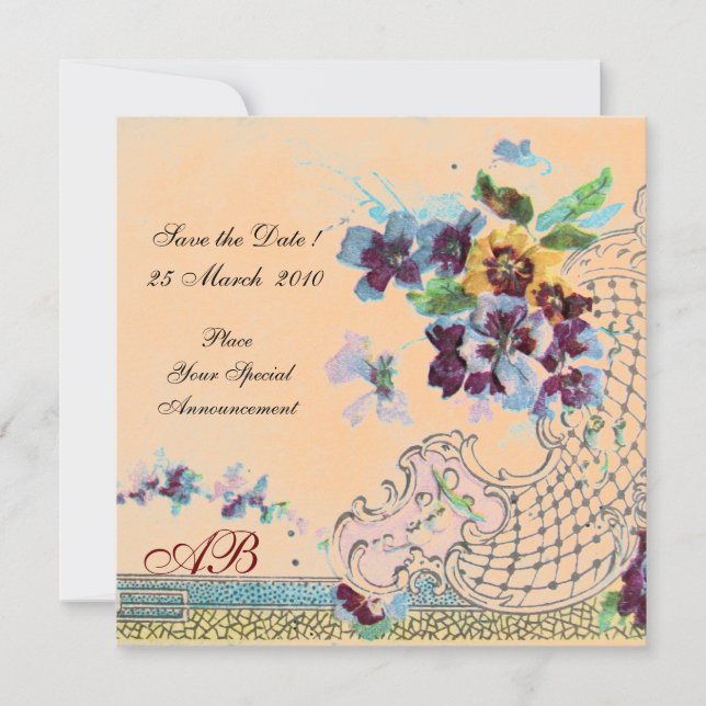 ROMANTİCA Orange Peach Floral Wedding Momogram Invitation (Front)