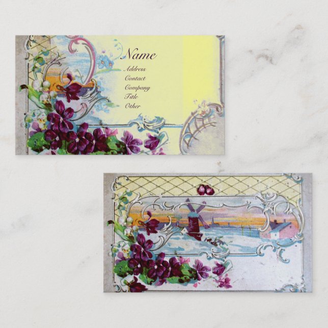 ROMANTICA Pansies,Violets,Winter Floral Yellow Business Card (Front/Back)