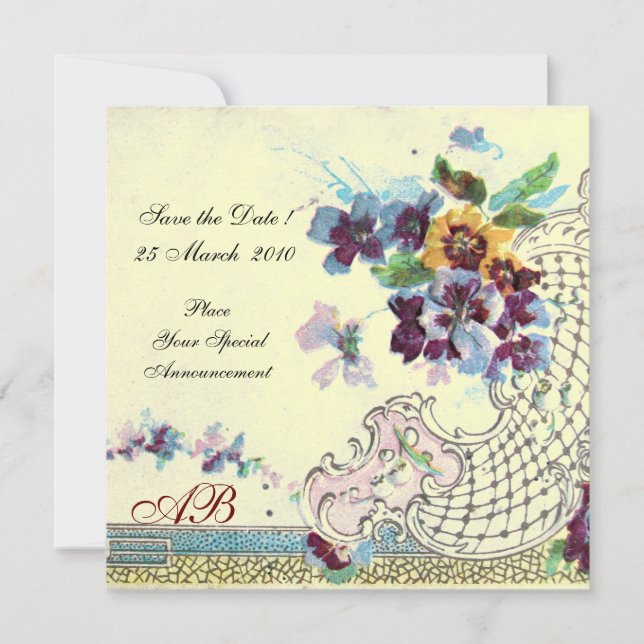 ROMANTİCA Pink Blue Cream Floral Wedding Monogram Invitation (Front)