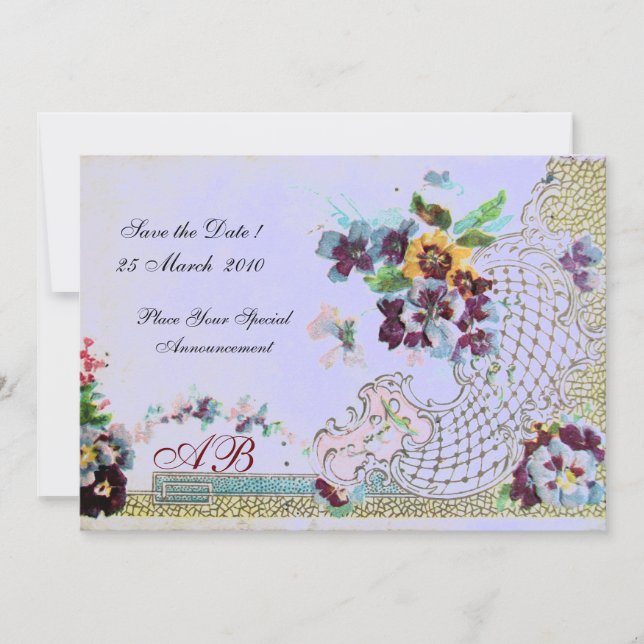 ROMANTİCA Pink Blue Floral Wedding Monogram Invitation (Front)