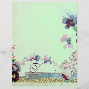 ROMANTICA Pink Teal Green Pansies Floral Monogram